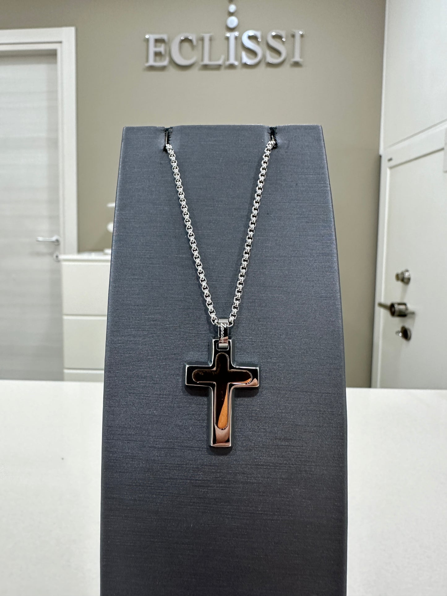 Collana Zancan Croce Acciaio e Rosè