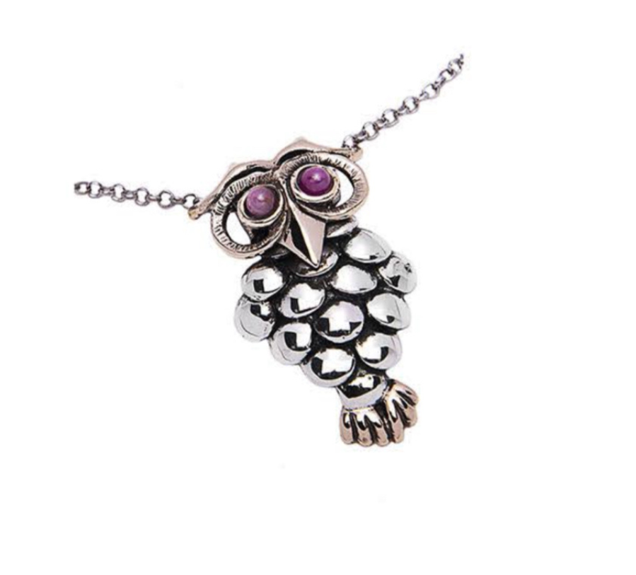 Collana Nemoris In Argento Civetta Con Occhi Spinello Di Rubino