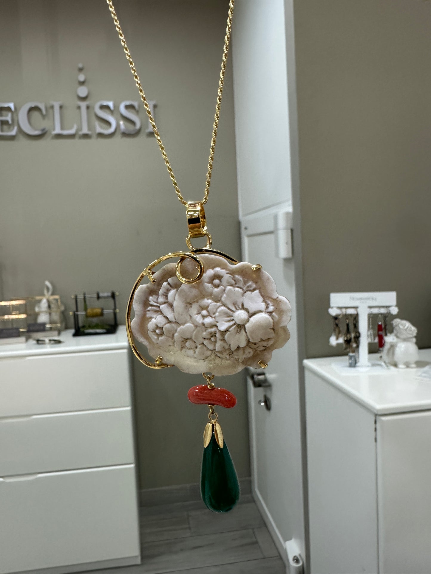 Collana Con Cammeo Fiore e Agata Verde