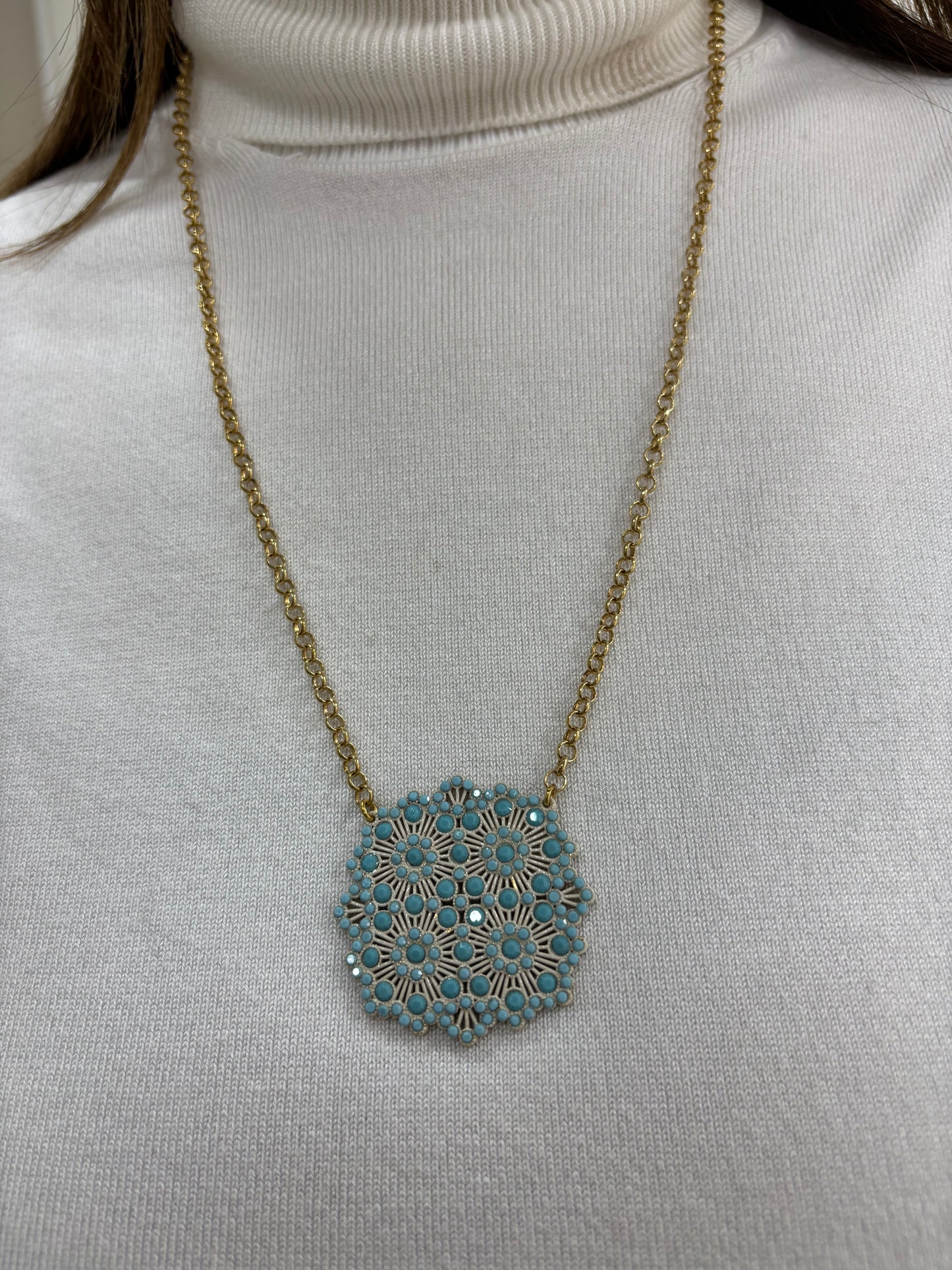 Collana LaGriffe Dorata Con Swarovski Azzurri