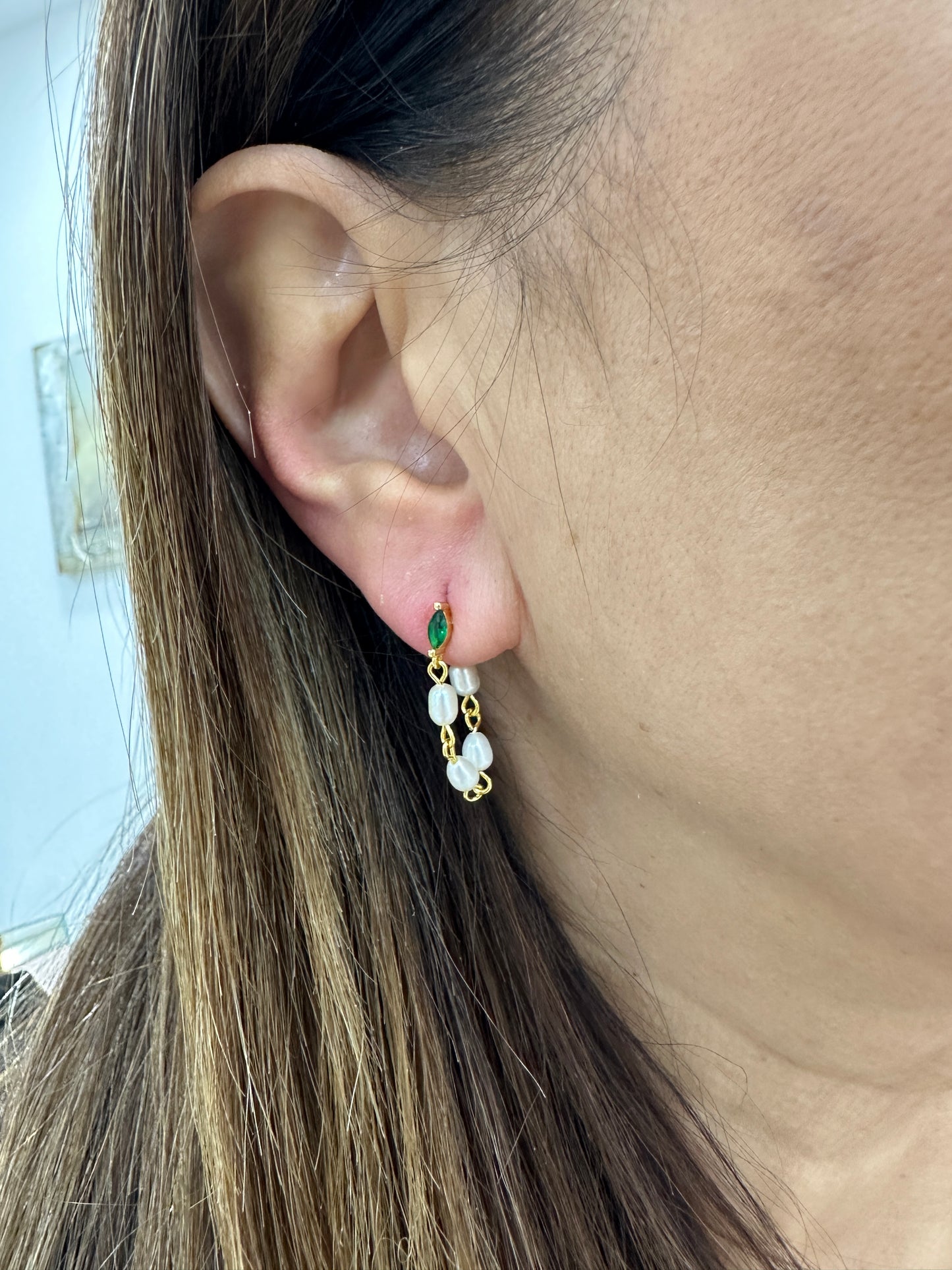 Orecchini Piti Mali Con Perle e Zircone Verde