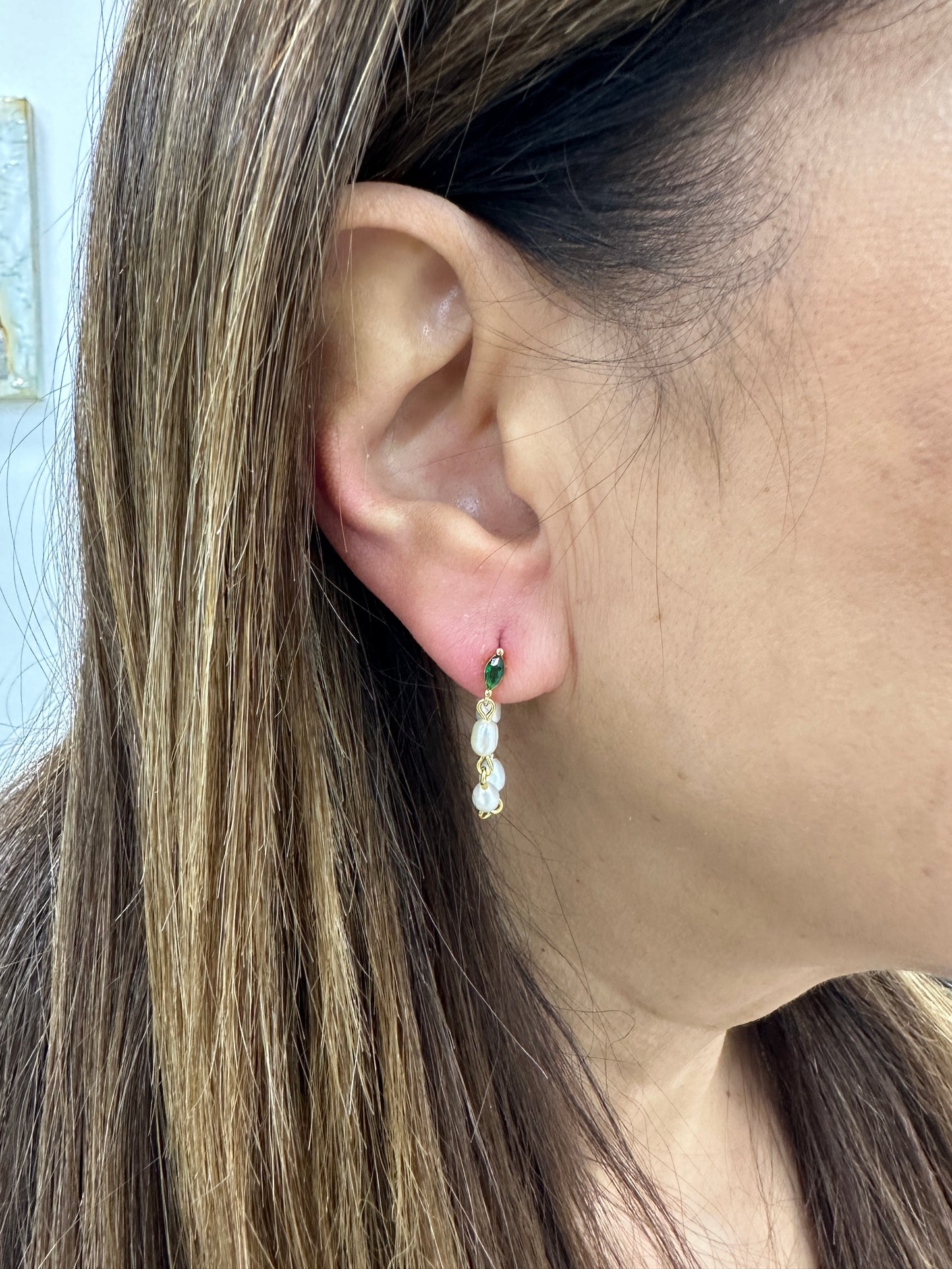 Orecchini Piti Mali Con Perle e Zircone Verde
