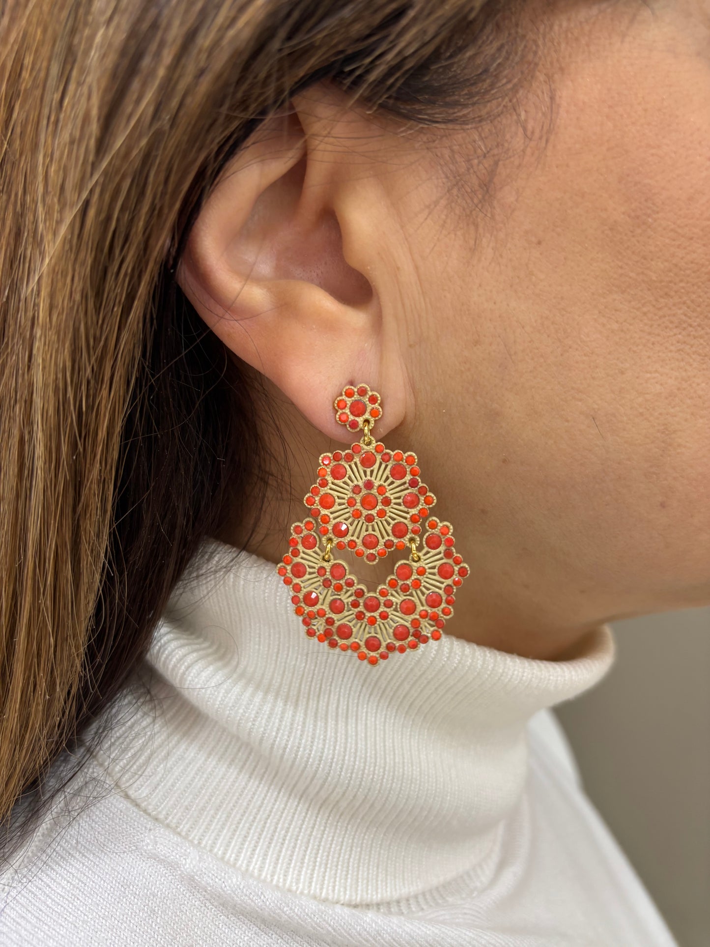 Orecchini LaGriffe Con Swarovski Rosso Corallo