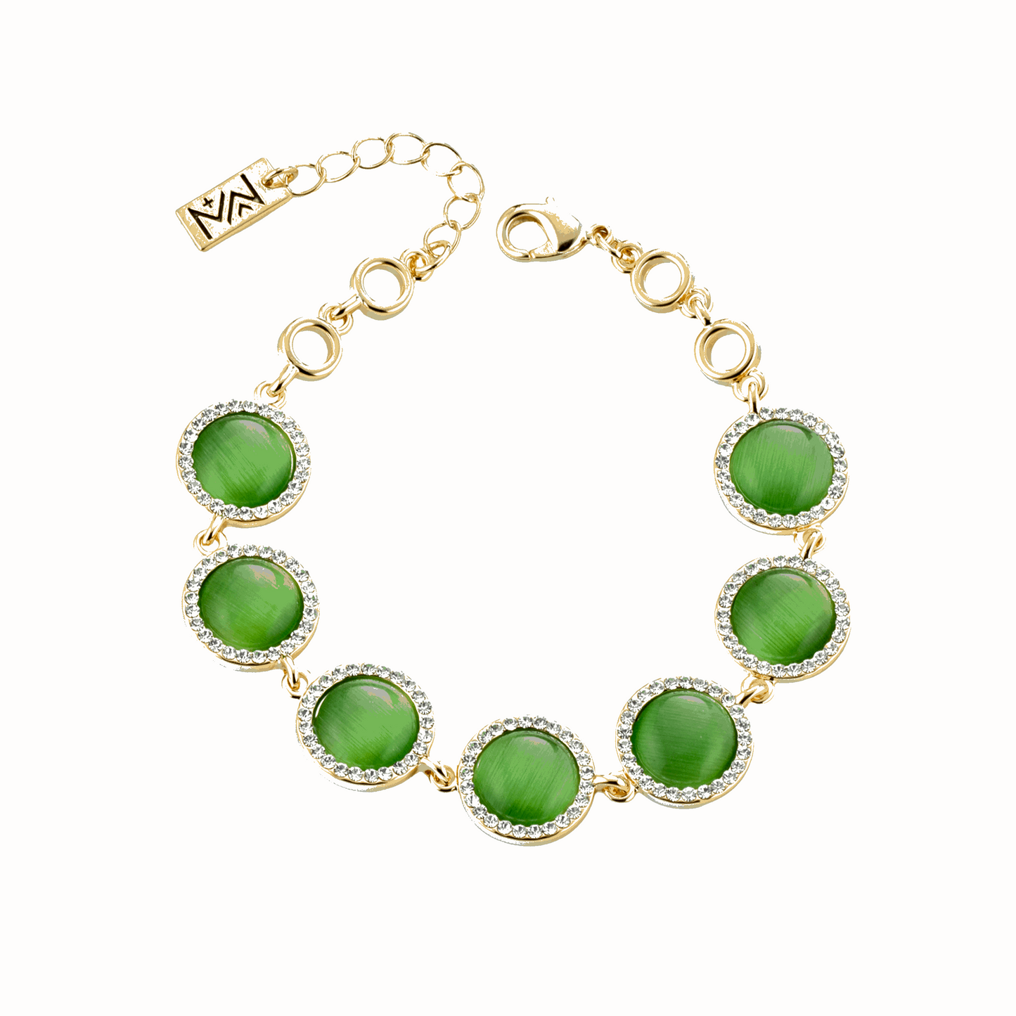 Bracciale Mewo Dorato Con Sei Ciondoli Verdi e Zirconi