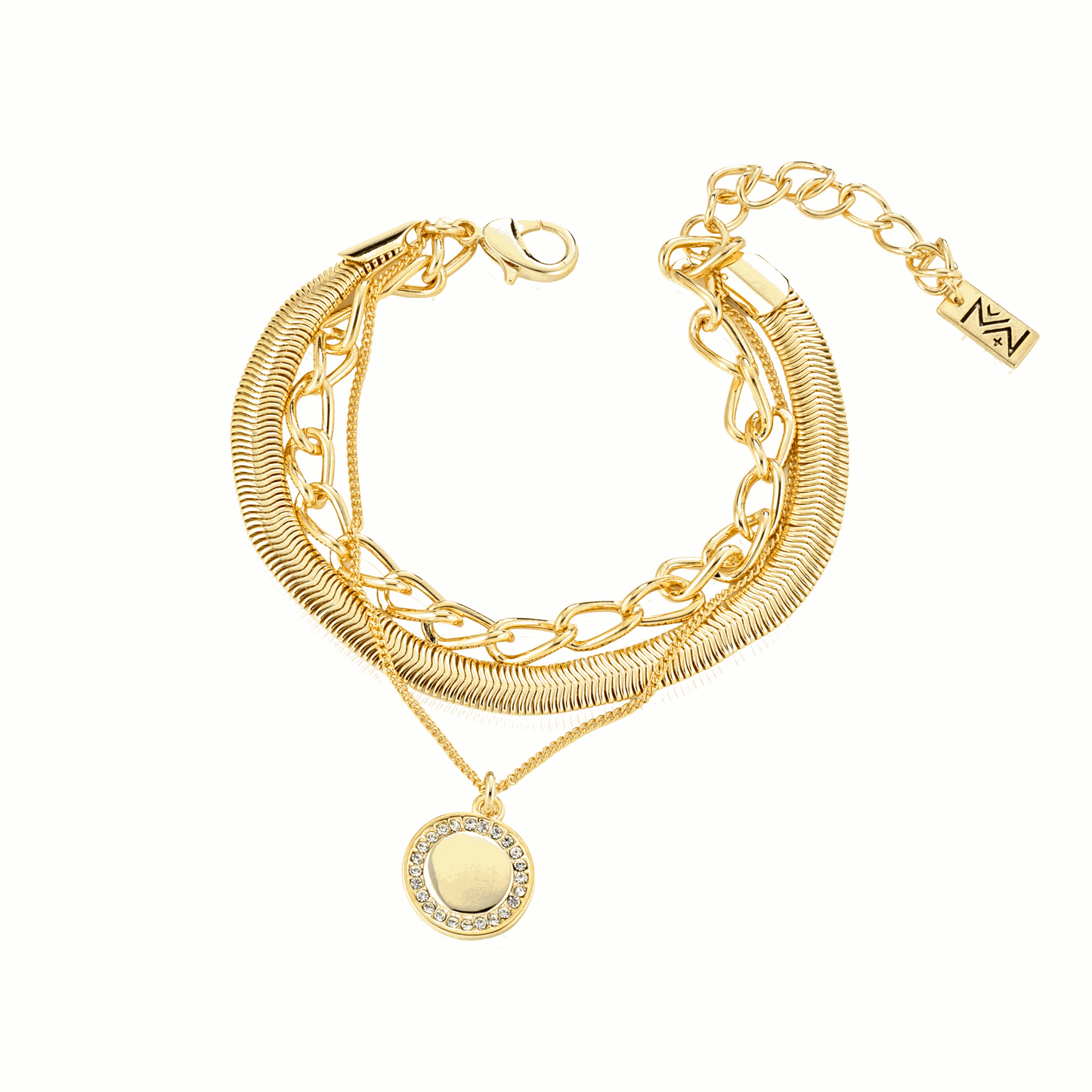 Bracciale Mewo Dorato Con Ciondolo Tondo e Zirconi