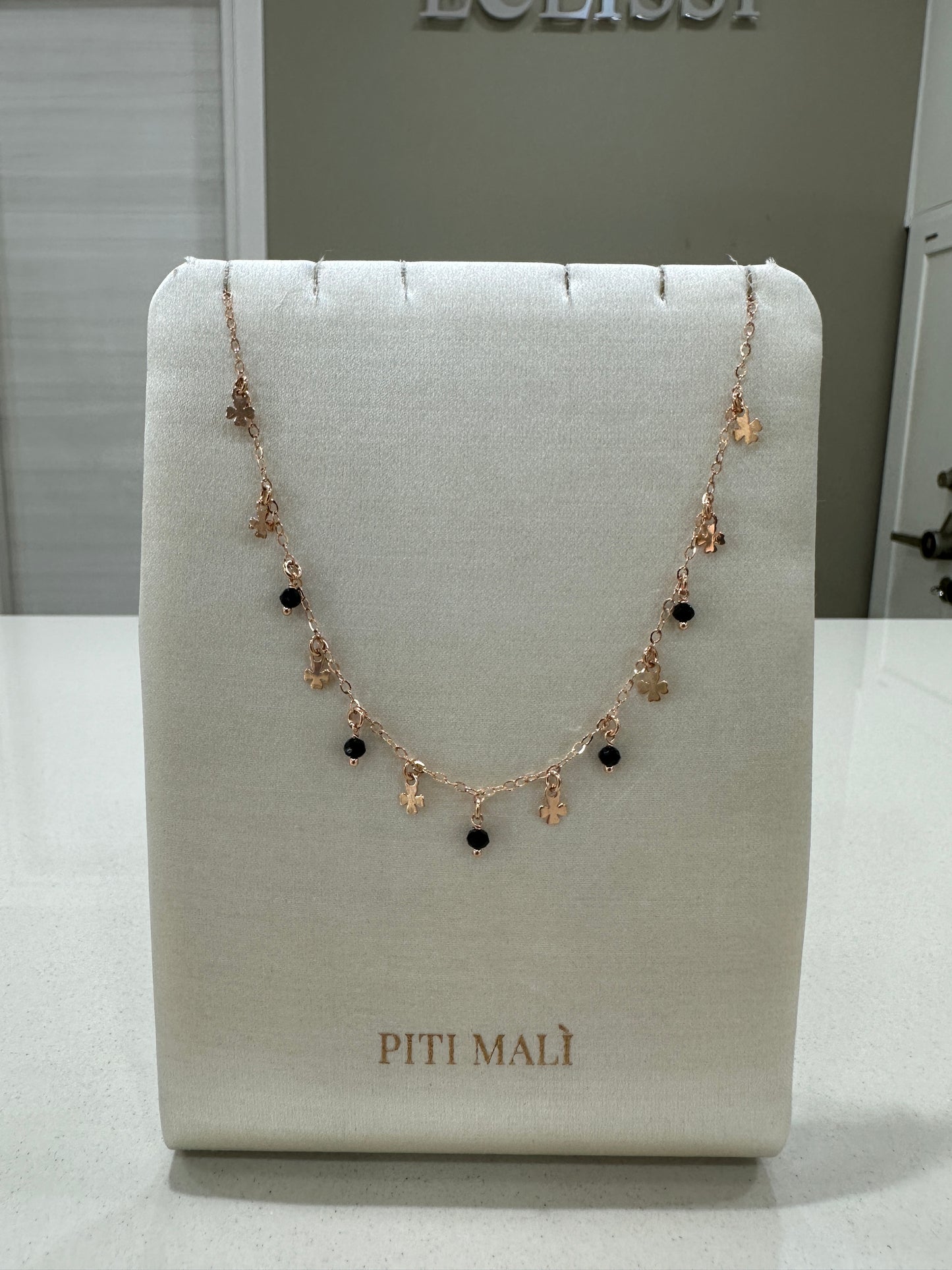Collana Girocollo Piti Mali Swarovski e Quadrifogli Rosè