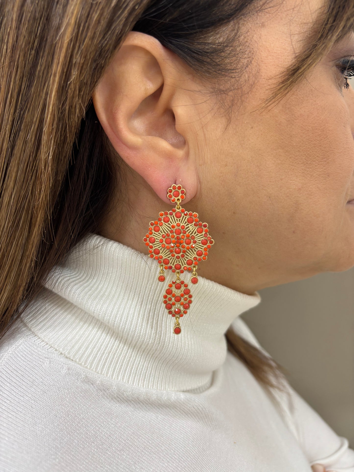 Orecchini LaGriffe Con Swarovski Rosso Corallo
