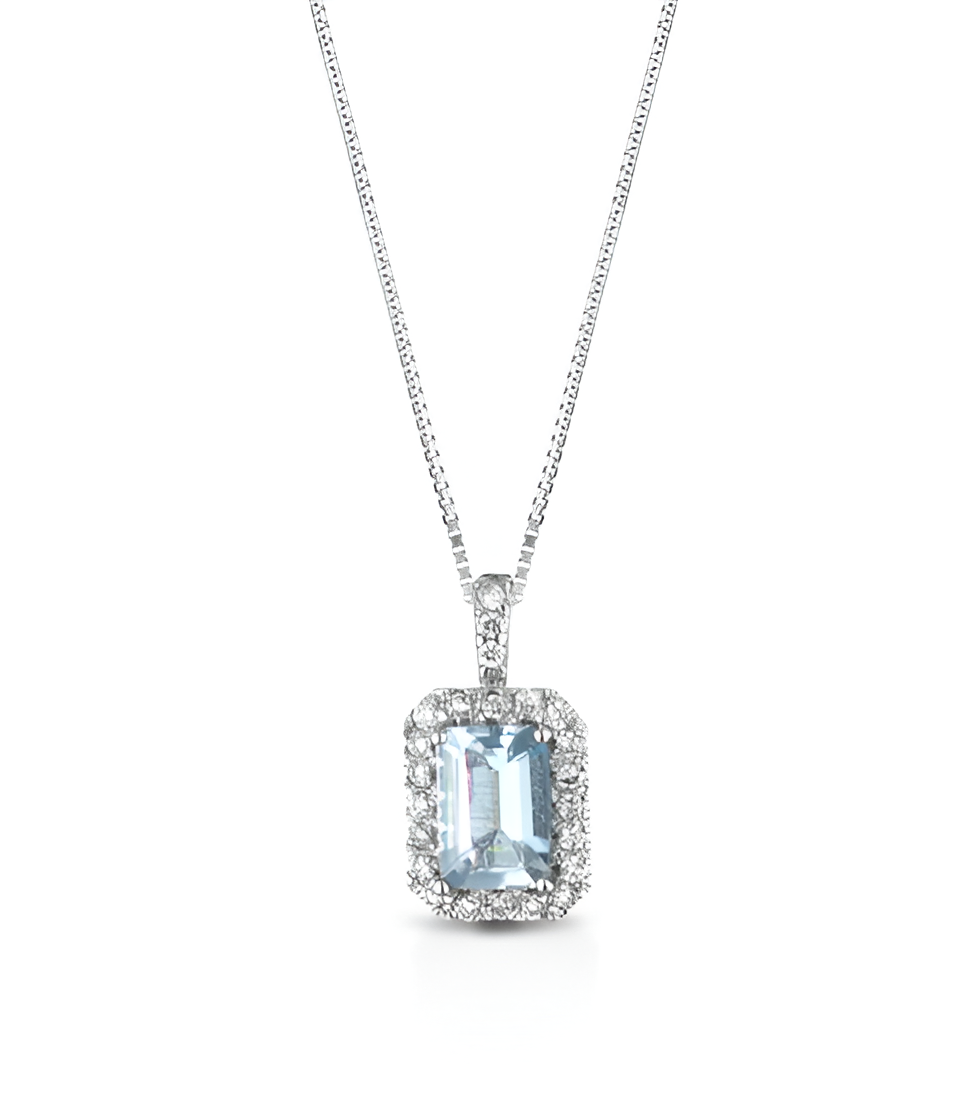 collana marika oro 18 kt acquamarina e diamanti