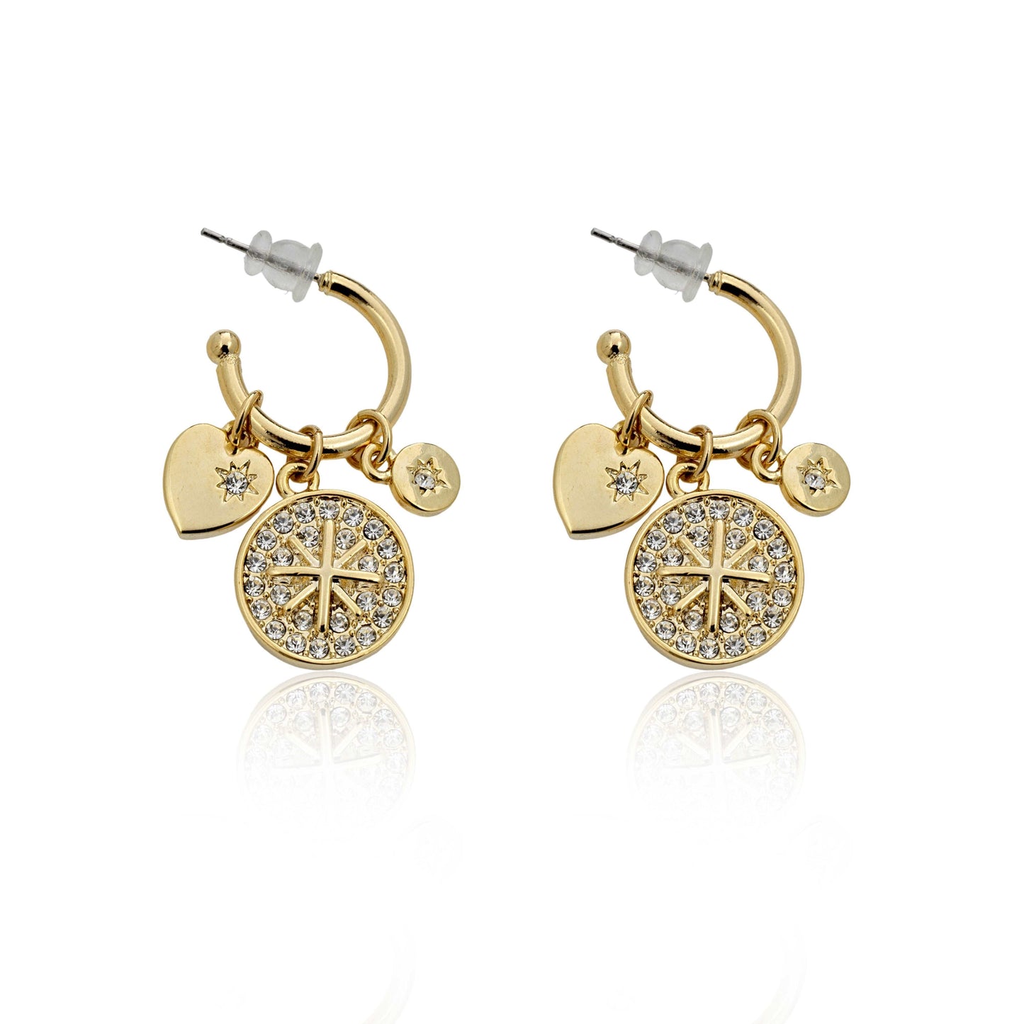 Orecchini Mewo Dorati Con Rosa dei Venti e Zirconi