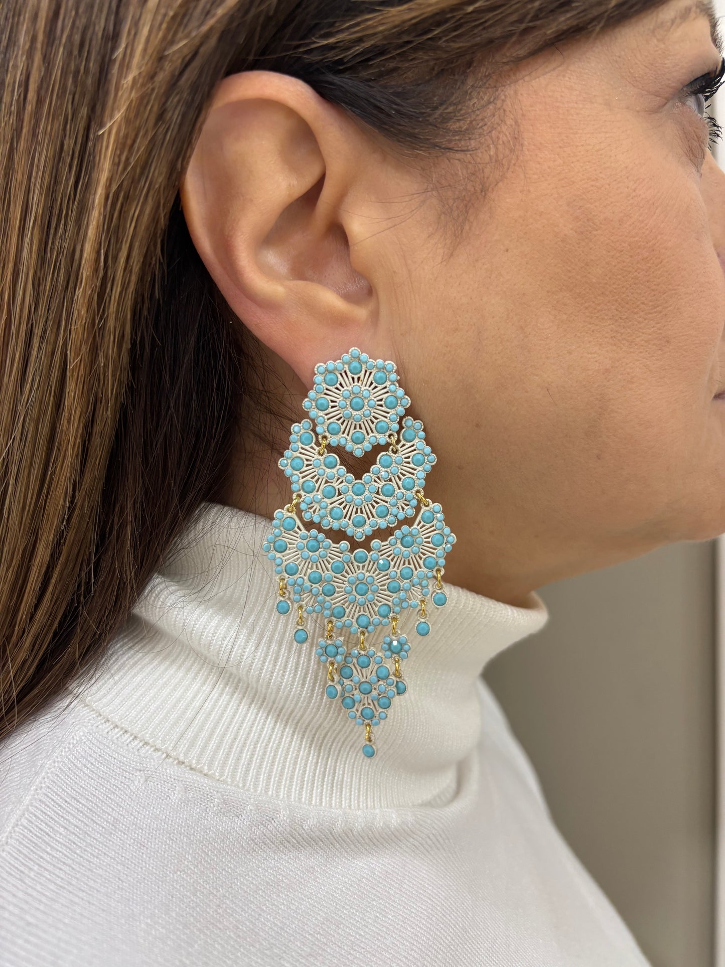 Orecchini LaGriffe Dorati Con Swarovski Azzurri