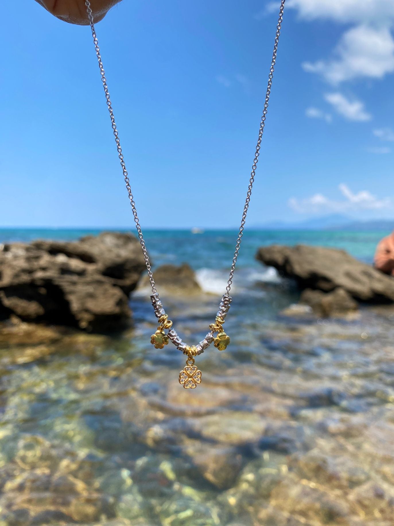 Collana Pepite Con Quadrifogli Dorata
