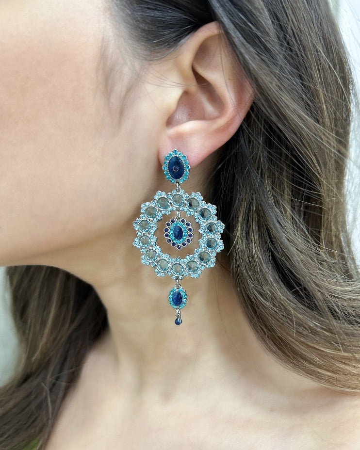 Orecchini La Griffe Pendenti Blu e Turchese Con Swarovski