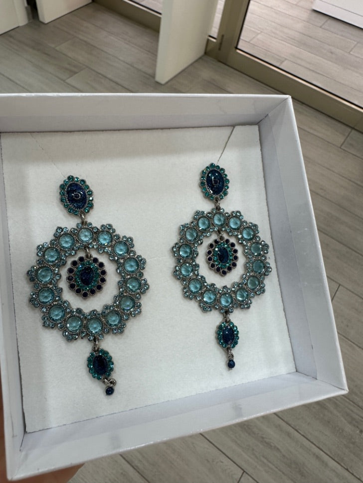 Orecchini La Griffe Pendenti Blu e Turchese Con Swarovski