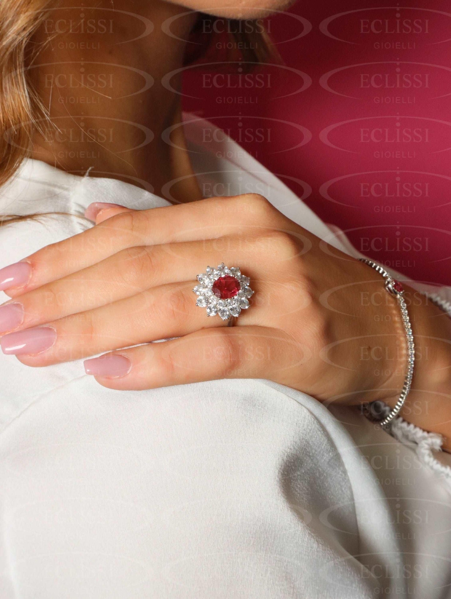 Anello Donna Argento mod. Grace Rosso - Eclissi Gioielli