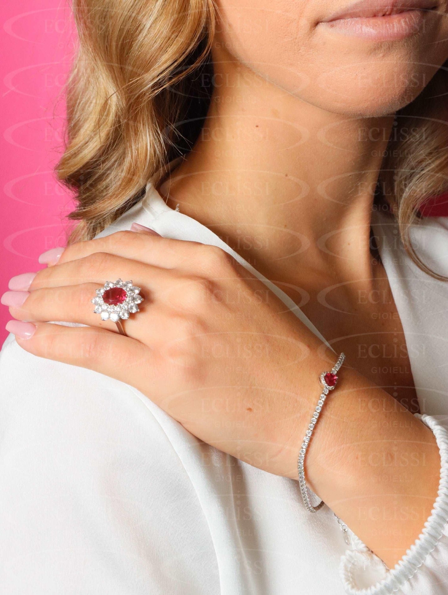 Anello Donna Argento mod. Grace Rosso - Eclissi Gioielli