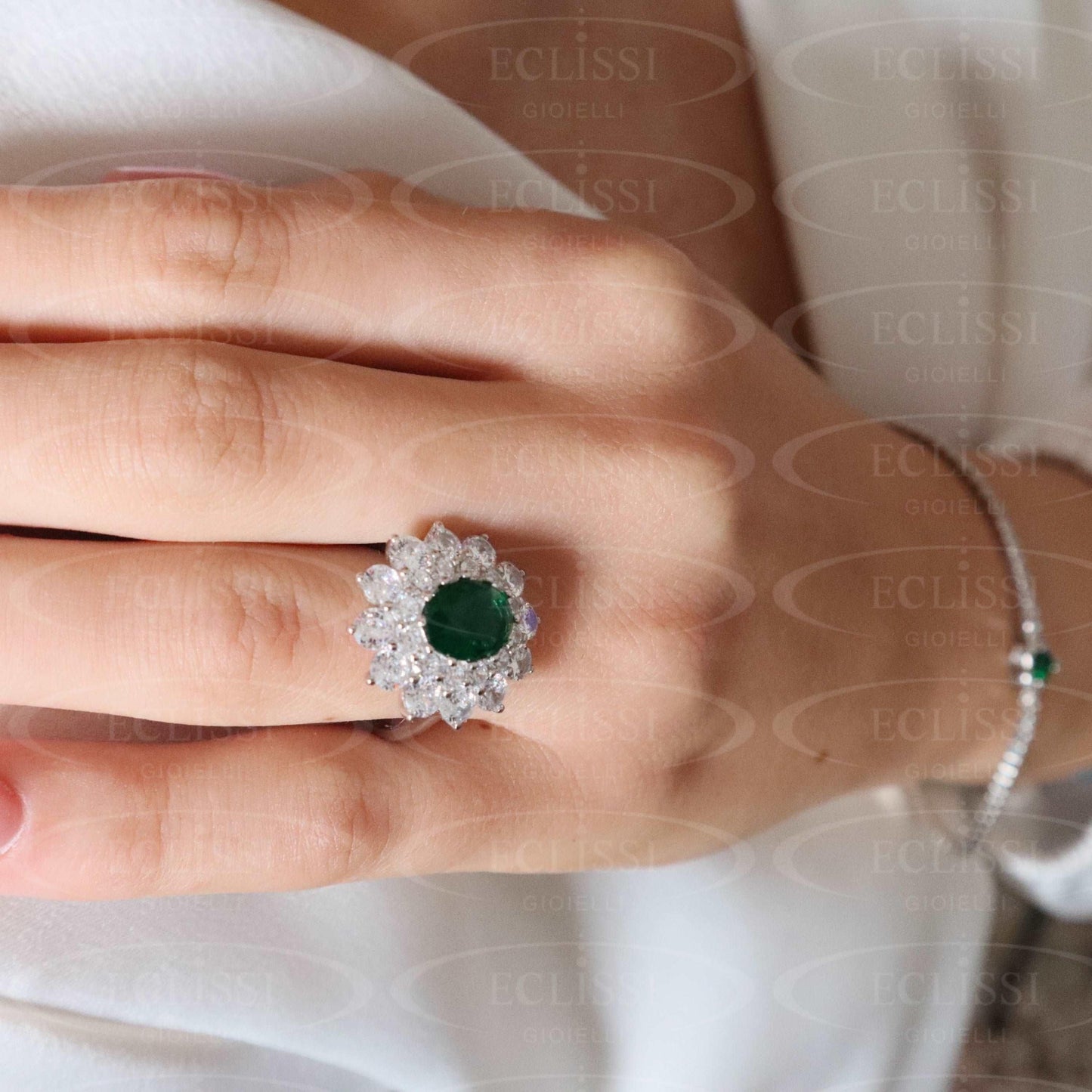 Anello Donna Argento mod. Grace Verde - Eclissi Gioielli