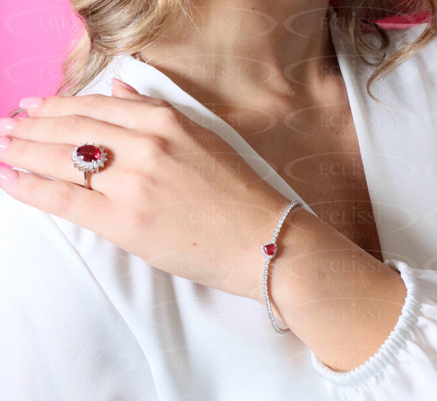 Anello Donna Argento mod. Kate Rosso - Eclissi Gioielli