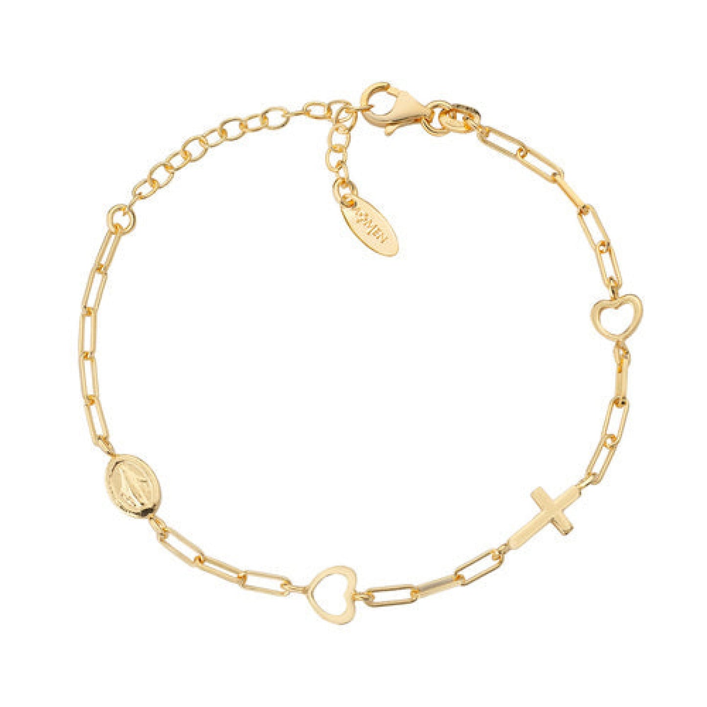 Bracciale Amen Catena Croce Miracolosa E Cuori Bracciali