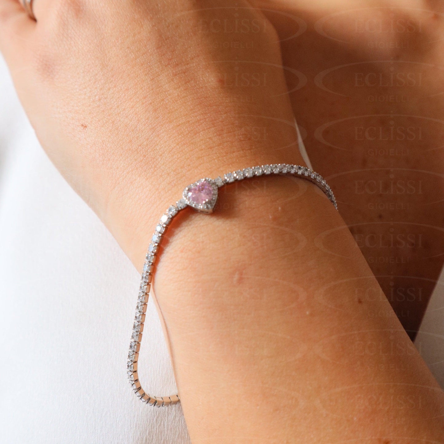 Bracciale Tennis Cuore Rosa mod. Sissi - Eclissi Gioielli