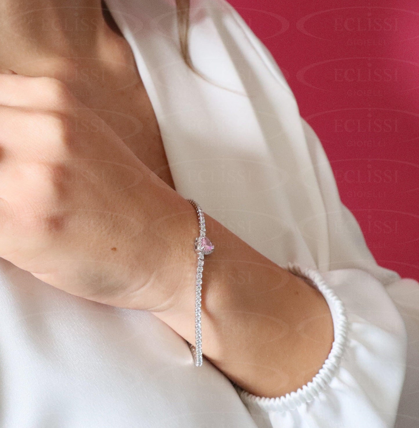 Bracciale Tennis Cuore Rosa mod. Sissi - Eclissi Gioielli