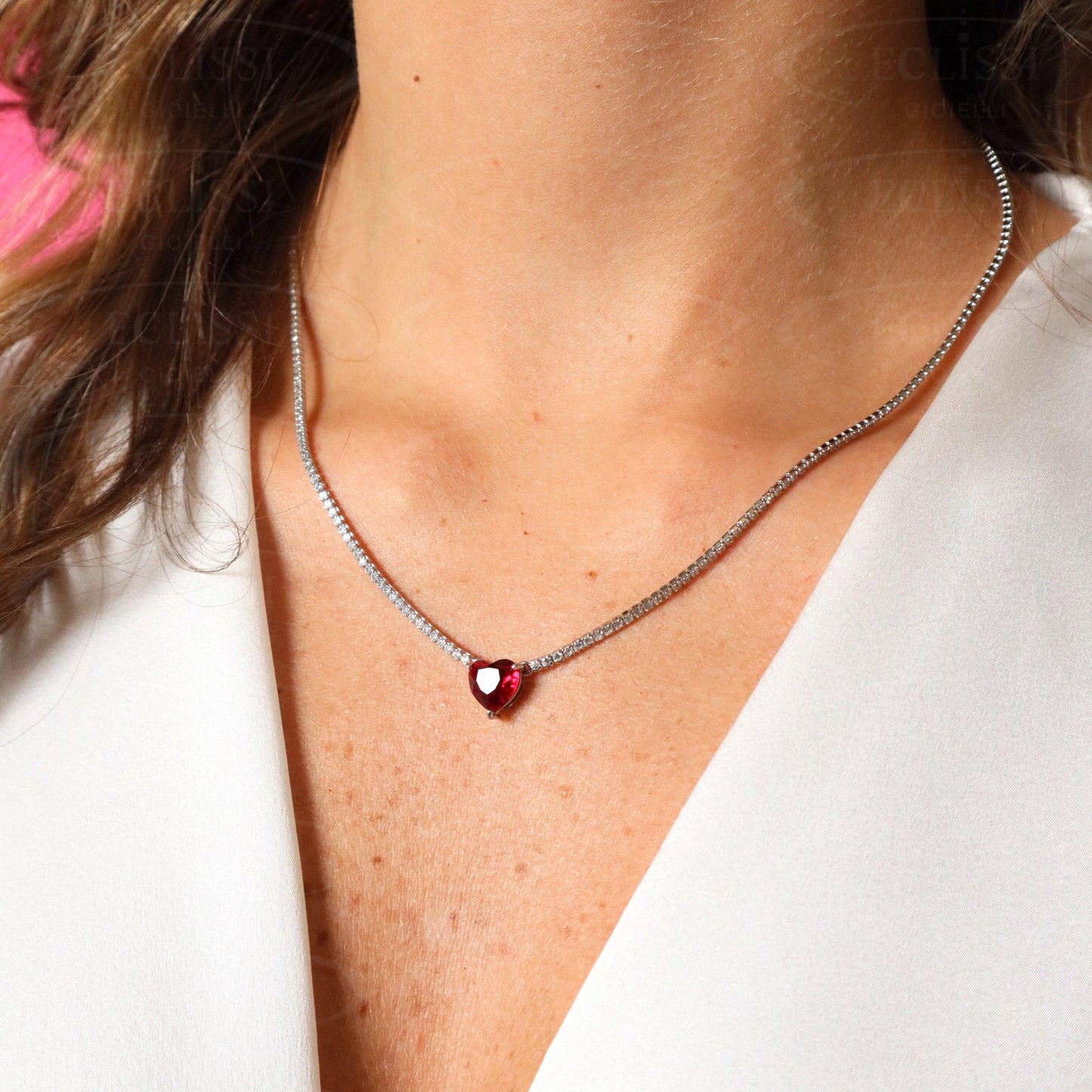 Collana Tennis Cuore Rosso mod. Taylor - Eclissi Gioielli