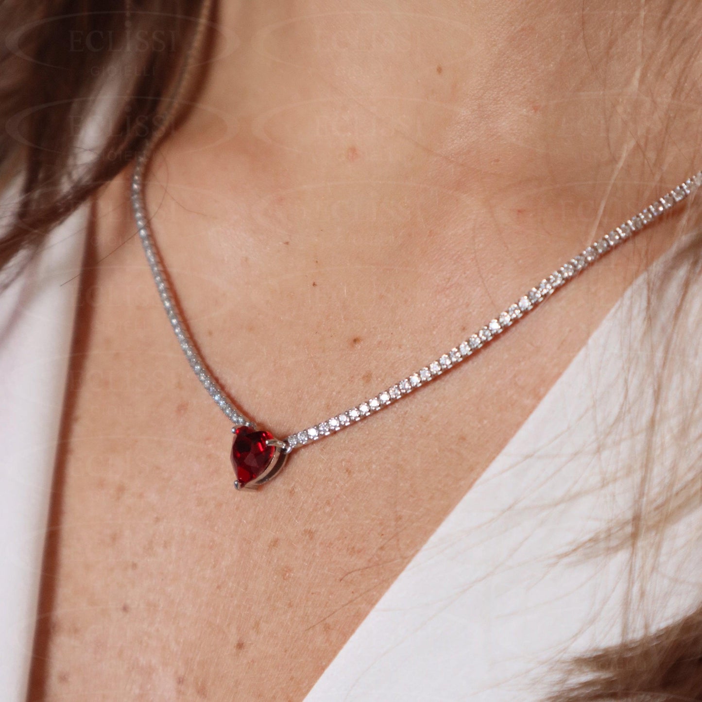 Collana Tennis Cuore Rosso mod. Taylor - Eclissi Gioielli