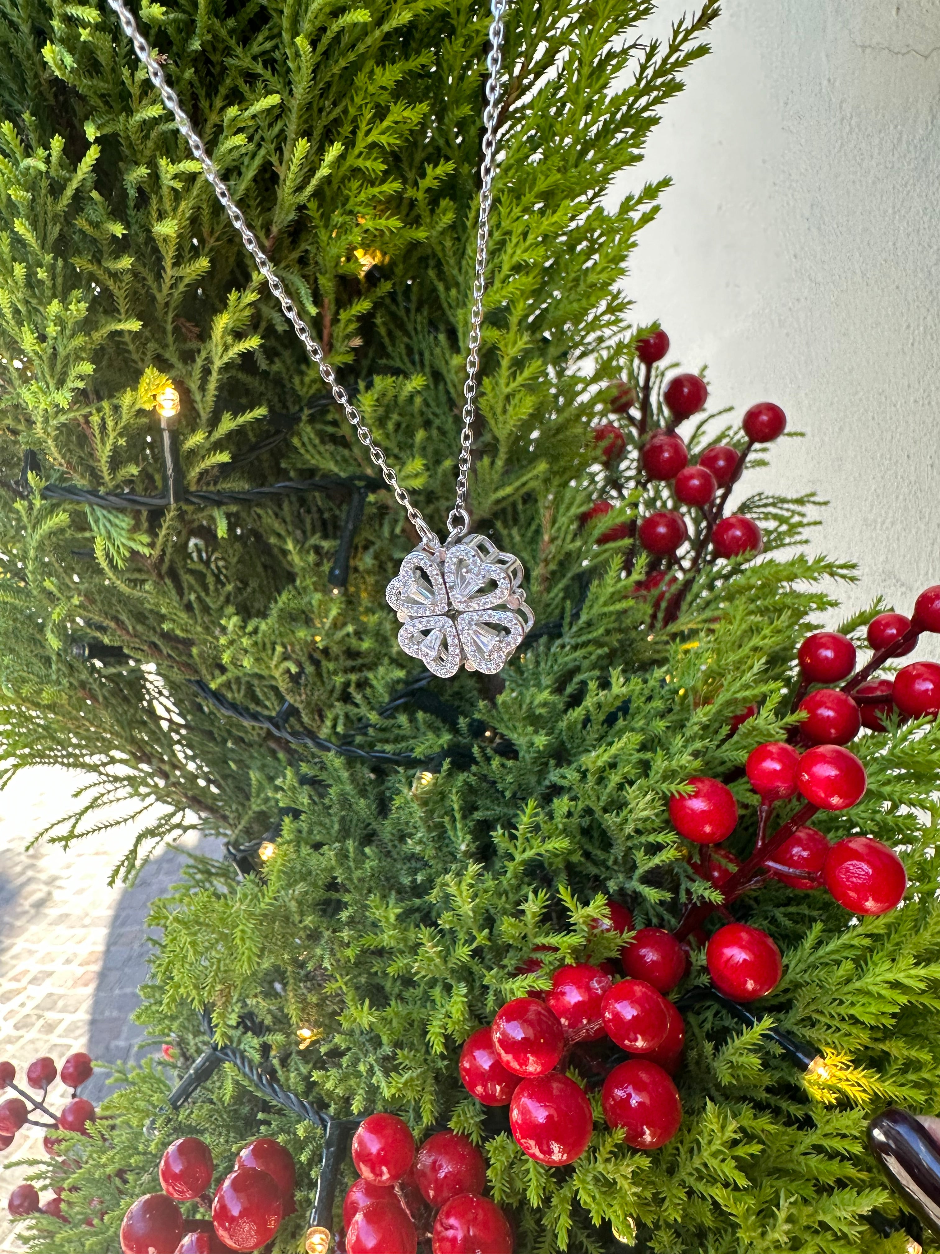 Collana Quadrifoglio Pieghevole 2 In 1, Ciondolo Magnetico A Forma Di Cuore Che Si Apre A Quadrifoglio, Regalo San Valentino Per Donne