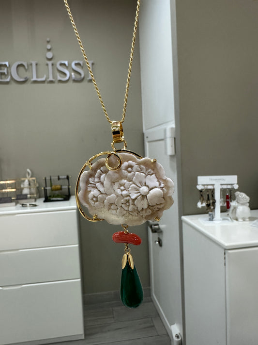 Collana Con Cammeo Fiore e Agata Verde