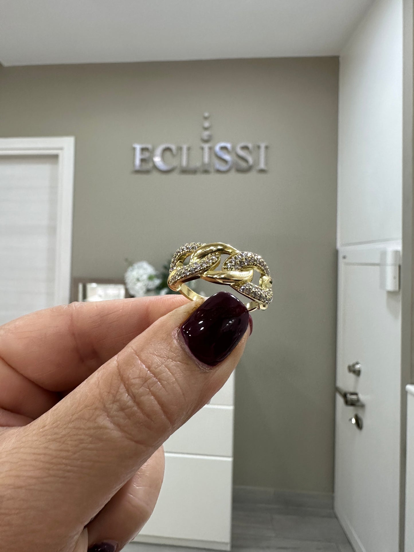 Anello Intrecciato Con Pietre Swarovski In Oro 18 Kt