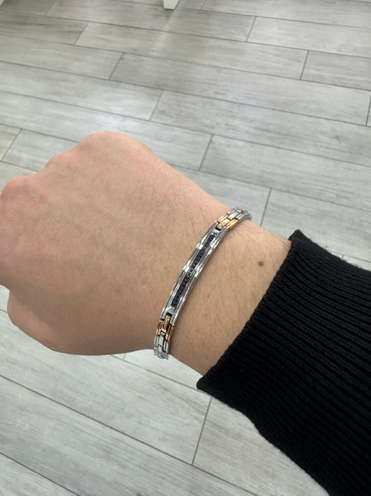 Bracciale Zancan Acciaio e Rosè Con Spinelli Neri