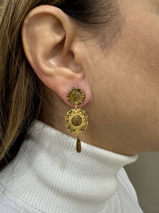 Orecchini LaGriffe Ambra Smaltati Con Swarovski