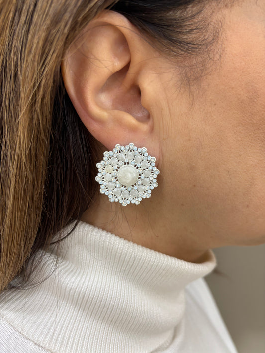 Orecchini LaGriffe Tondi Con Swarovski Bianchi
