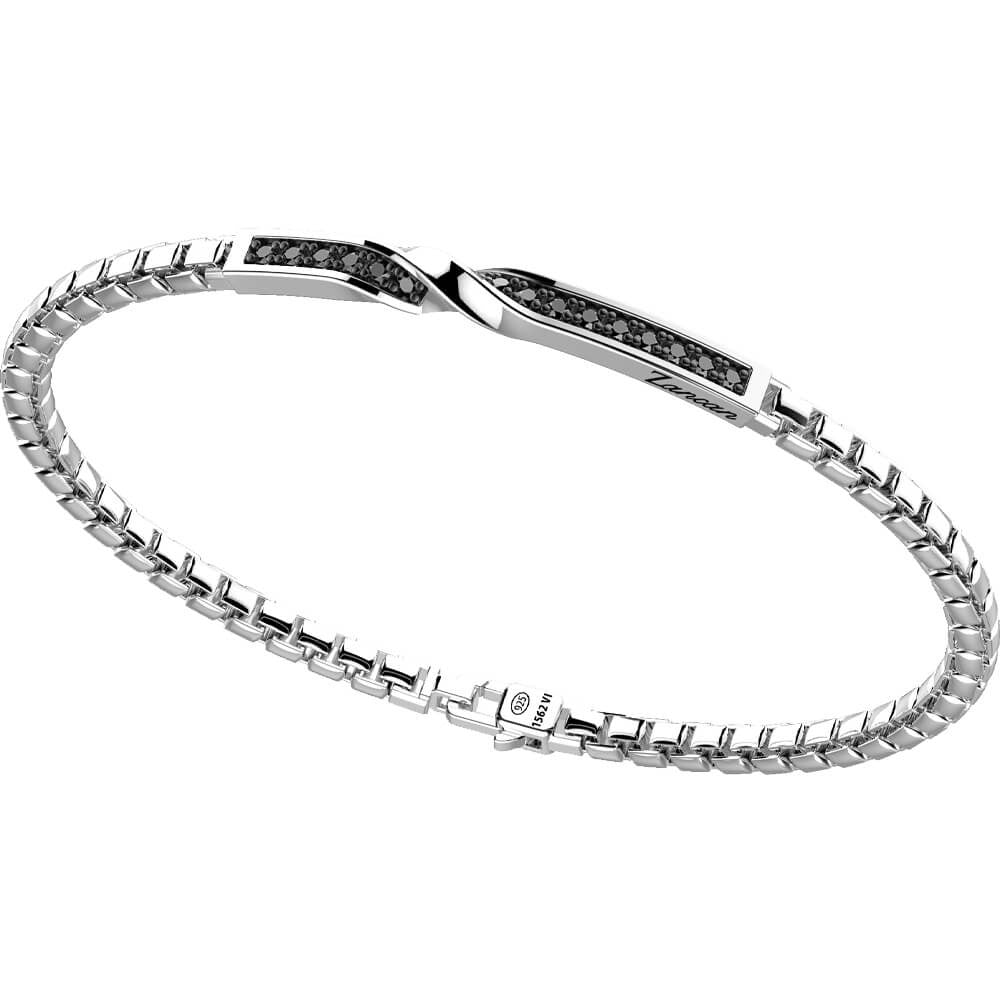 Bracciale Zancan In Argento Con Targa e Pietre Nere