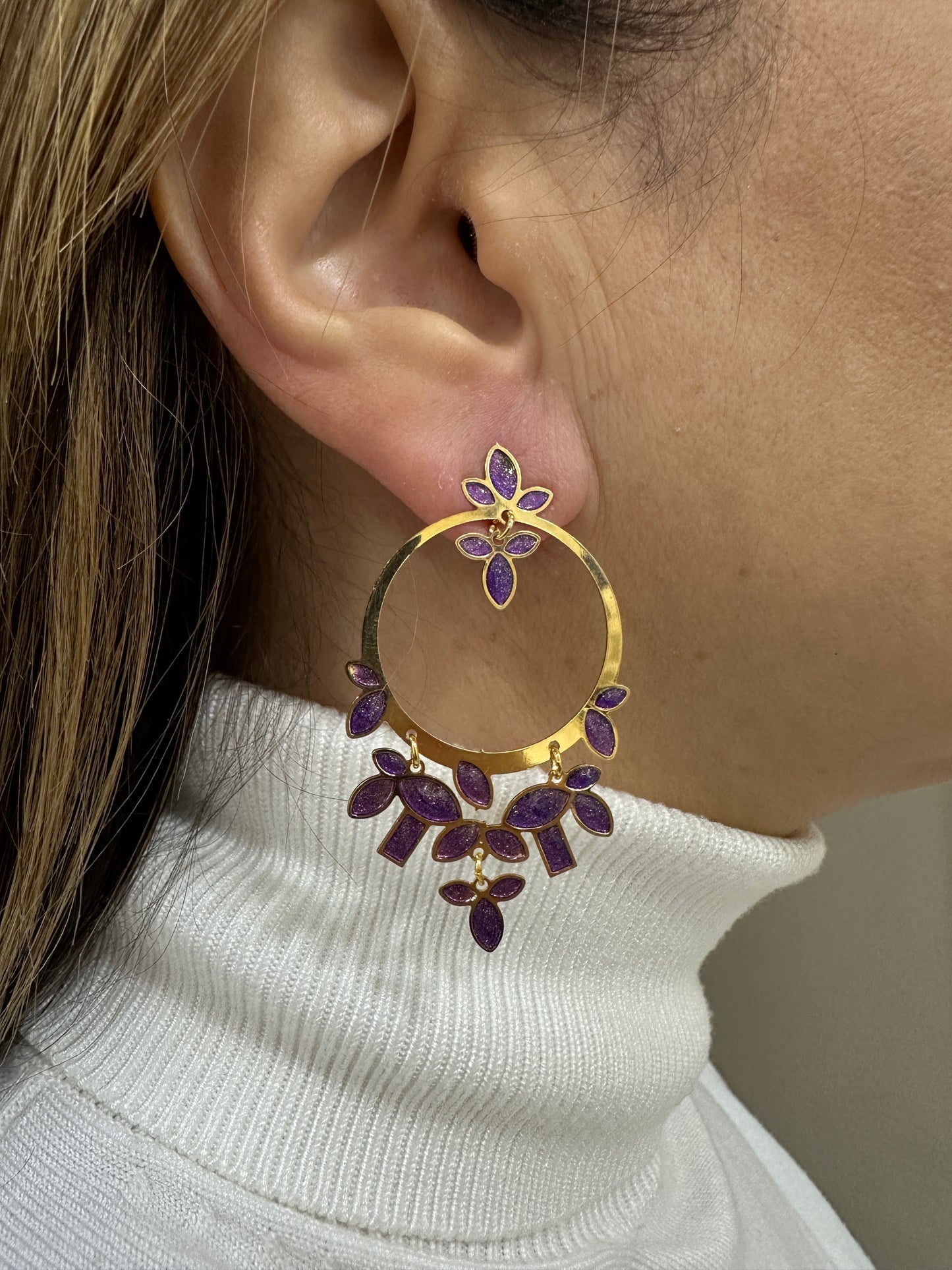 Orecchini LaGriffe Dorati e Smalto Viola