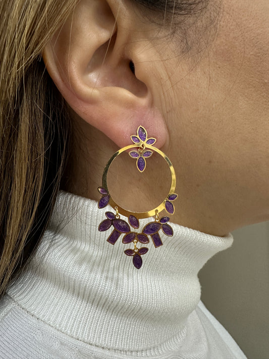 Orecchini LaGriffe Dorati e Smalto Viola