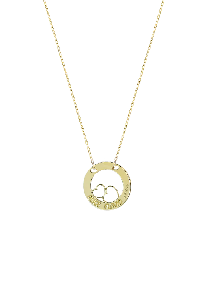 Collana My Charm Cerchio e 2 Cuori  In Oro 18 Kt