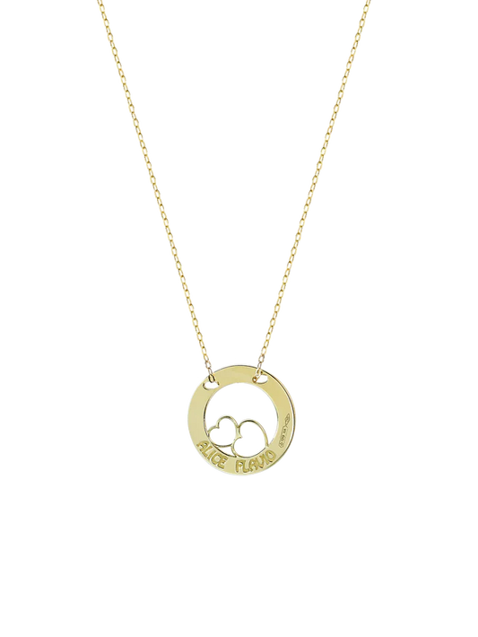 Collana My Charm Cerchio e 2 Cuori  In Oro 18 Kt