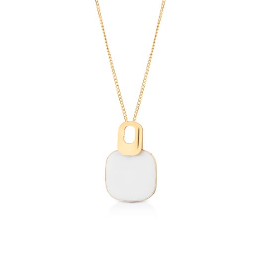 Collana Mewo Dorata Con Ciondolo Quadrato Bianco