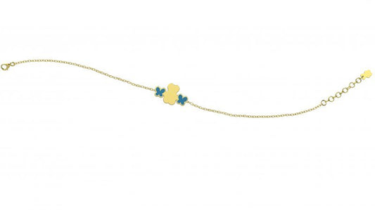 Bracciale Nanan Con Orsetto e Farfalline Azzurre Oro 9 Kt