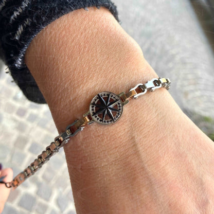 Bracciale Zancan In Acciaio Con Rosa Dei Venti Nera Bracciali