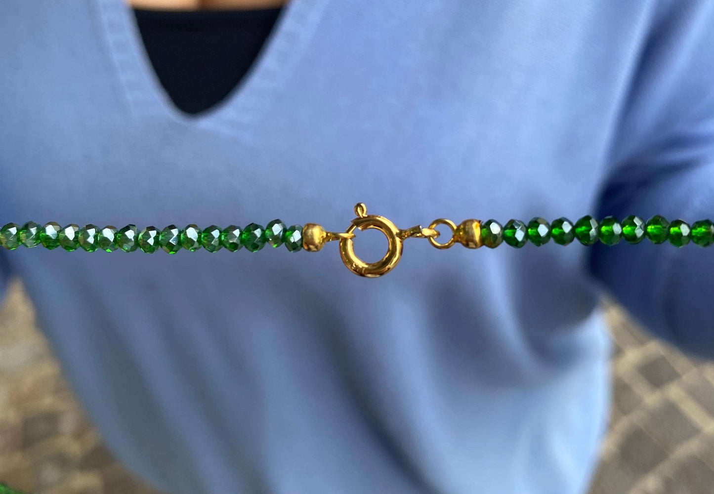 Collana Cammeo Con Fiori E Pietra Verde Collane