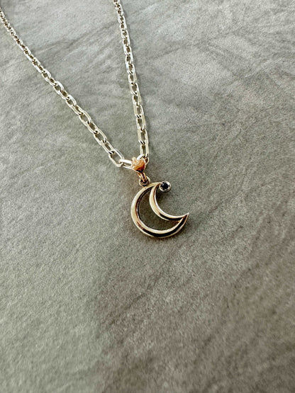 Collana Uomo Donna Dodo Mariani In Argento e Oro 9kt Con Ciondolo Luna e Zaffiro Blu