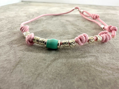 Bracciale Dodo Mariani Cordino Rosa e Elemento Smaltato Verde Acqua