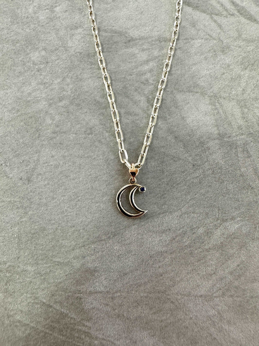 Collana Uomo Donna Dodo Mariani In Argento e Oro 9kt Con Ciondolo Luna e Zaffiro Blu