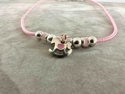 Collana Dodo Mariani Cordino Filo Cerato Rosa Con Cavallo A Dondolo