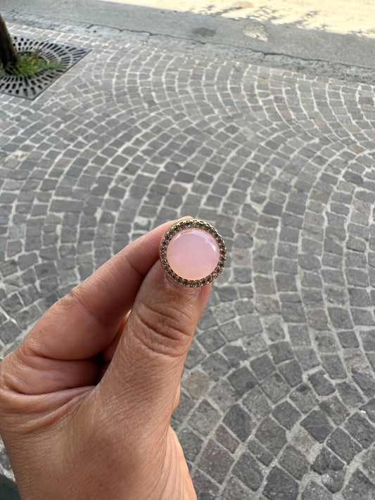 Anello Regolabile In Argento Con Pietra Rosa e Zirconi